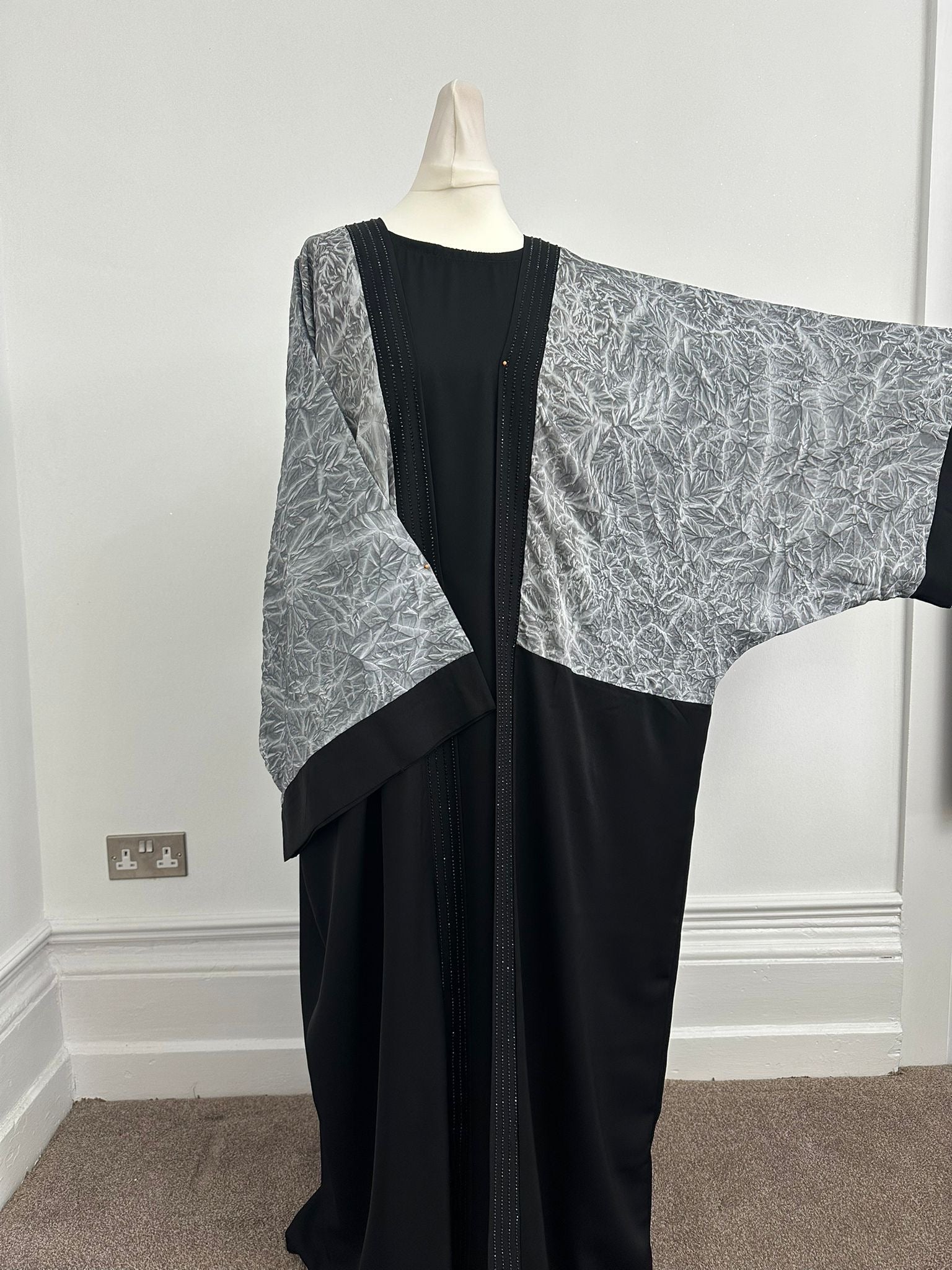Black And Grey Open Abaya