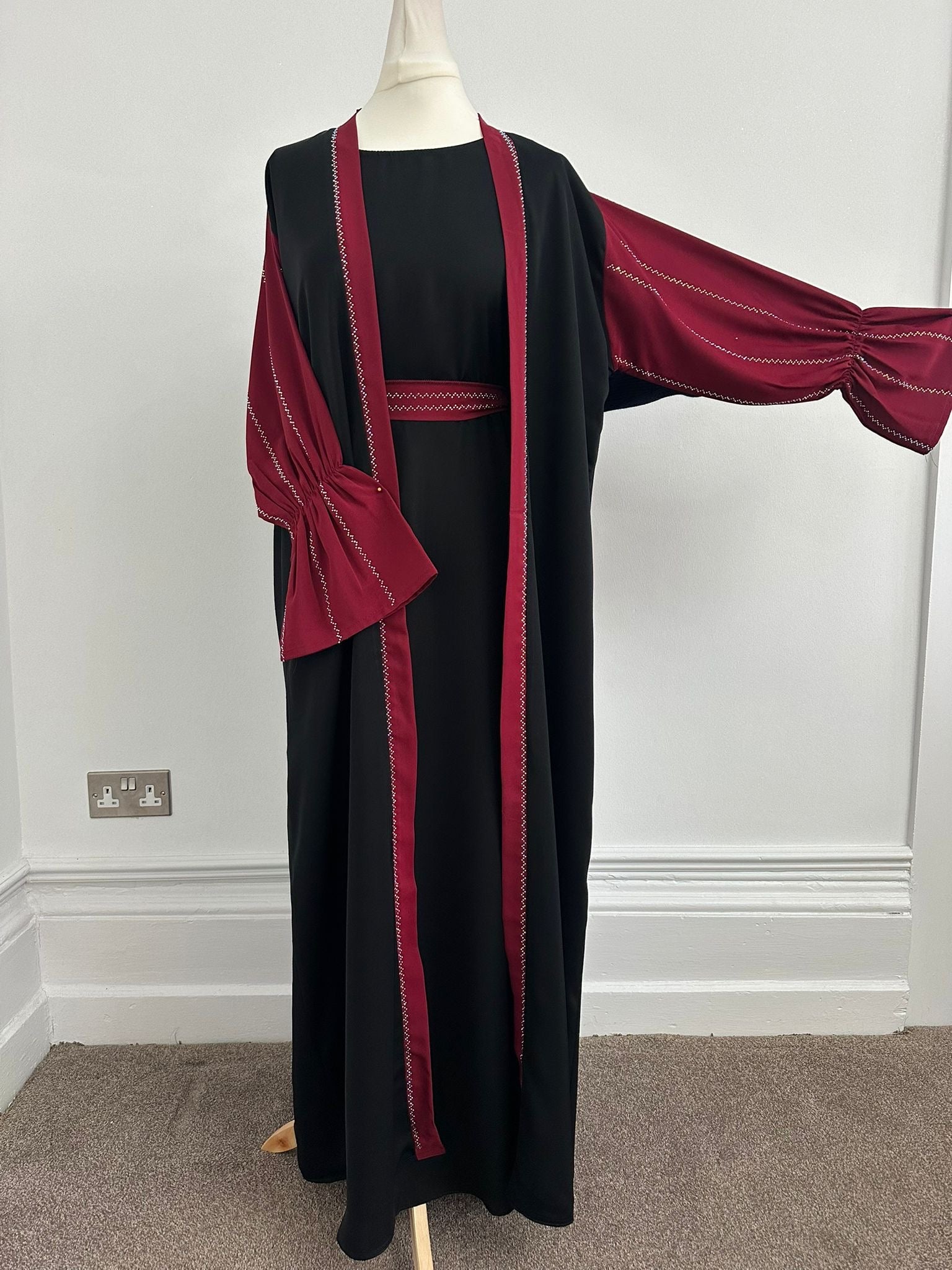 Red and Black Open Abaya
